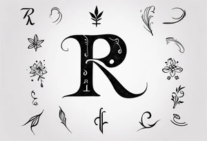 a very small letter tattoo in monotype Corsiva for letter R with date of birth 09th January 2023 tattoo idea