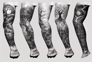 full arm sleeve tattoo... DNA science guitar piano, music. tree of life tattoo idea