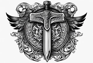 Valhalla sword shield axe tattoo idea