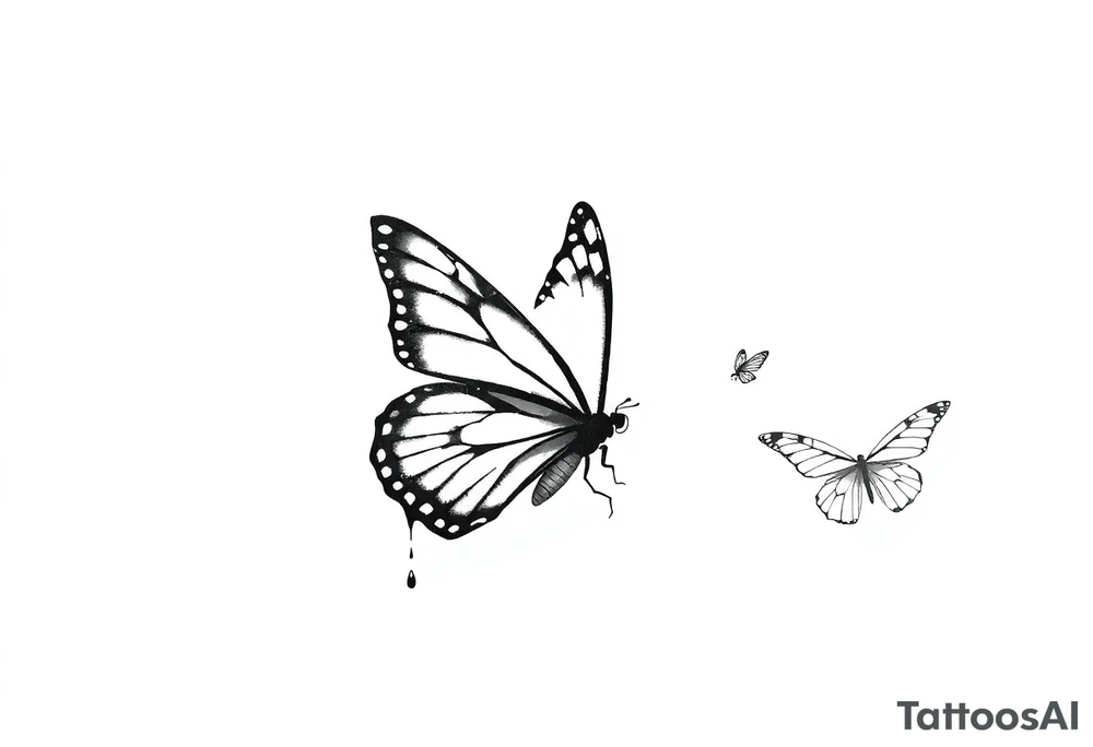 close up Bleeding butterfly and a second one who is in metal style and his placement is right and down from the first one tattoo idea