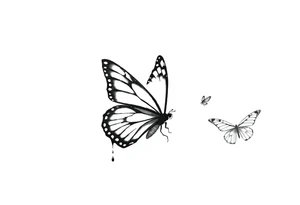 close up Bleeding butterfly and a second one who is in metal style and his placement is right and down from the first one tattoo idea