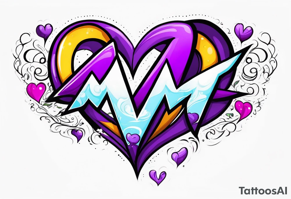 Infinity, purple heart, letter M tattoo idea