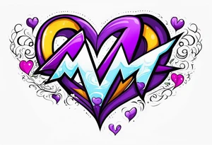 Infinity, purple heart, letter M tattoo idea