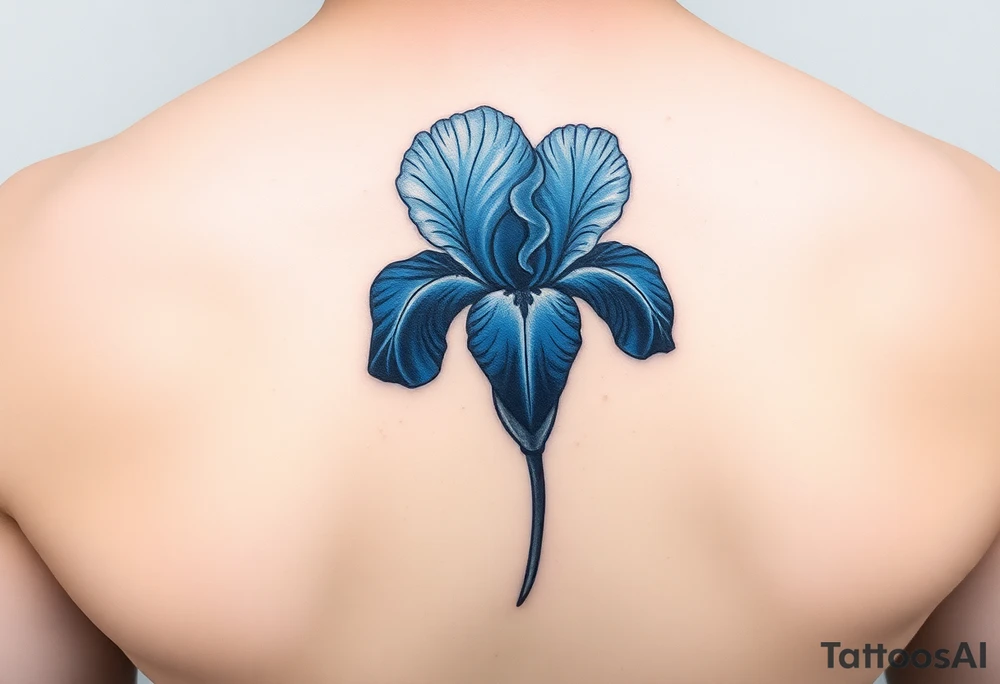 Single blue iris flower in the style of Van Gogh. One petal falling and one upright. tattoo idea