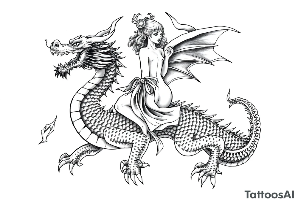 naked girl riding dragon tattoo idea