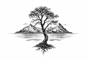 acacia tree with mountains and the ocean tattoo idea