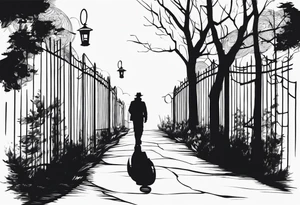shadow of a man walking into a lantern tattoo idea