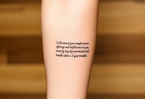“I will come to your temple with burnt offerings and fulfill my vows to you— vows my lips promised and my mouth spoke when I was in trouble.” tattoo idea