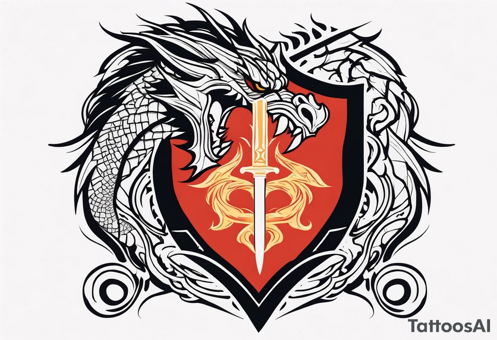 Valhalla sword shield dragon fire tattoo idea