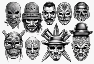 realistic chicano
masks weapons and gangsters tattoo idea