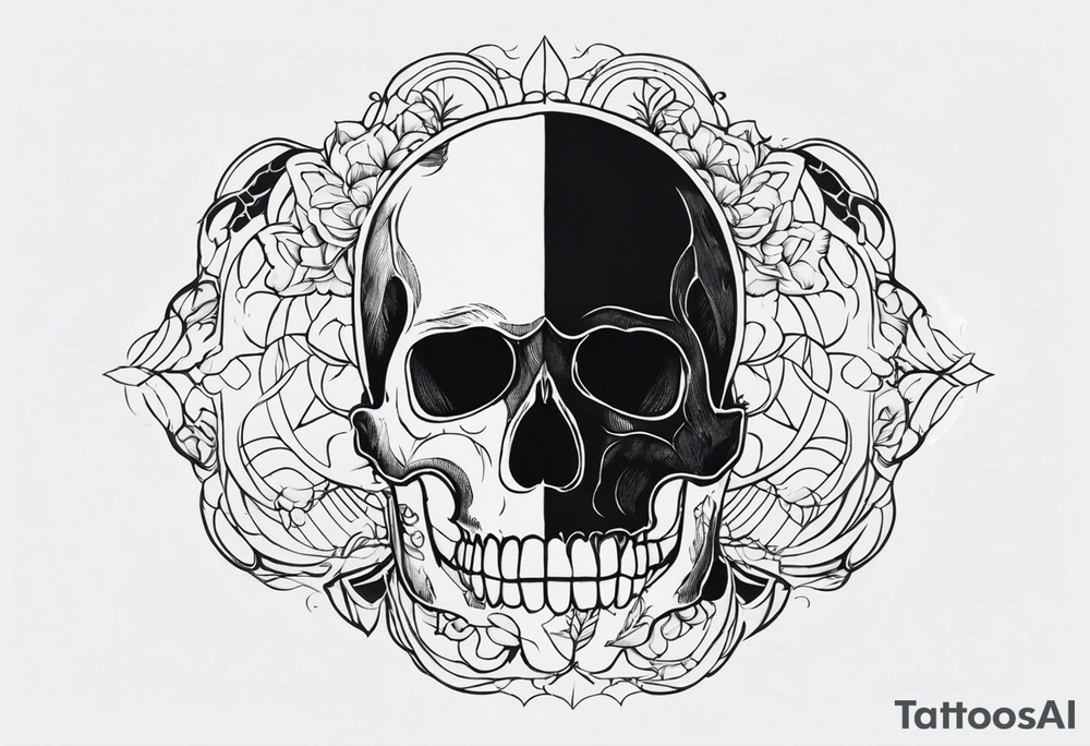 skull open in two half for reveal a girl tattoo idea