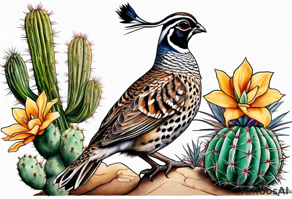 Arizona, quail, cacti tattoo idea