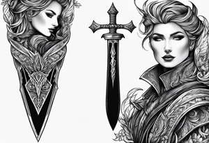 Dagger with Hourglass on hilt and shadow cloak blade tattoo idea
