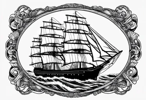 sailing ship in rough seas in oval with rope border super imposed over crossed cannons with banner that says US Navy tattoo idea