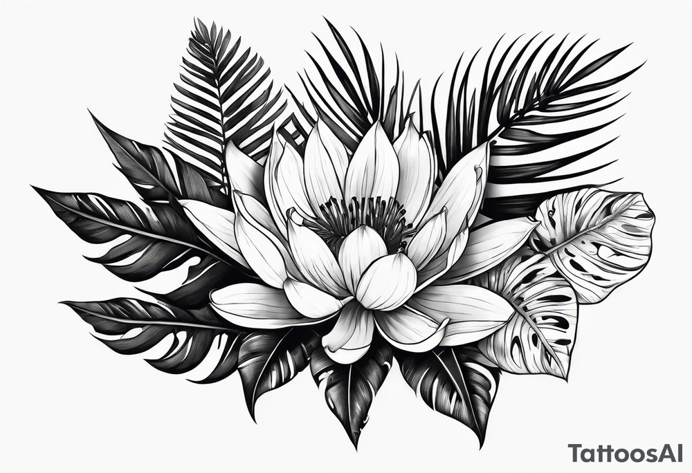Tropical flower leaves tattoo idea