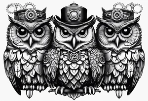 three headed owl in steampunk tattoo idea