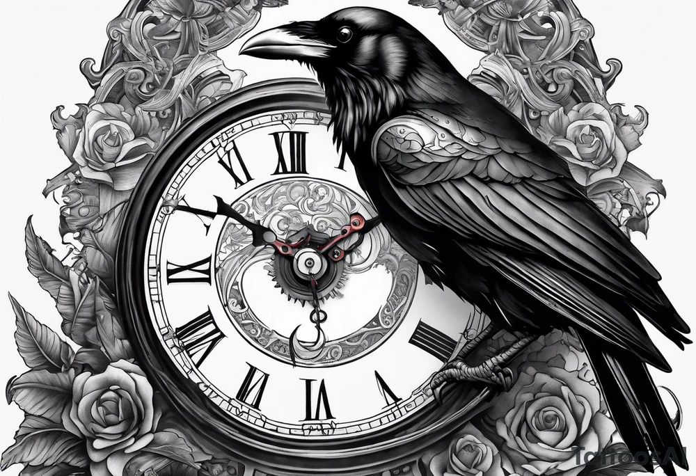 Raven sitting on a clockwork tattoo idea