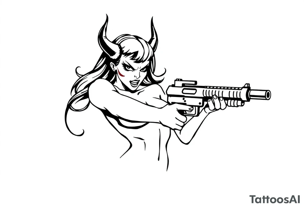 angry succubus holding gun tattoo idea