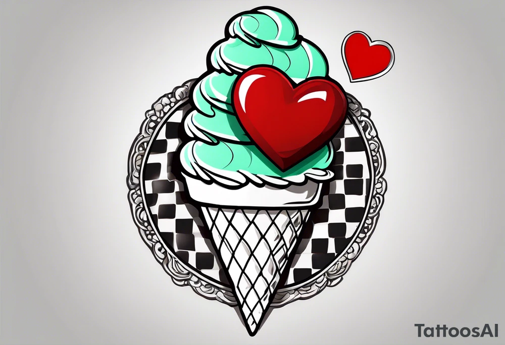 simple mint chocolate chip ice cream cone with small red heart on it somewhere. tattoo idea simple mint chocolate chip ice cream cone with small red heart on it somewhere. tattoo idea