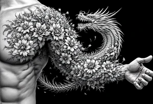 dragon with dead flowers surrounding, going from top to bottom tattoo idea