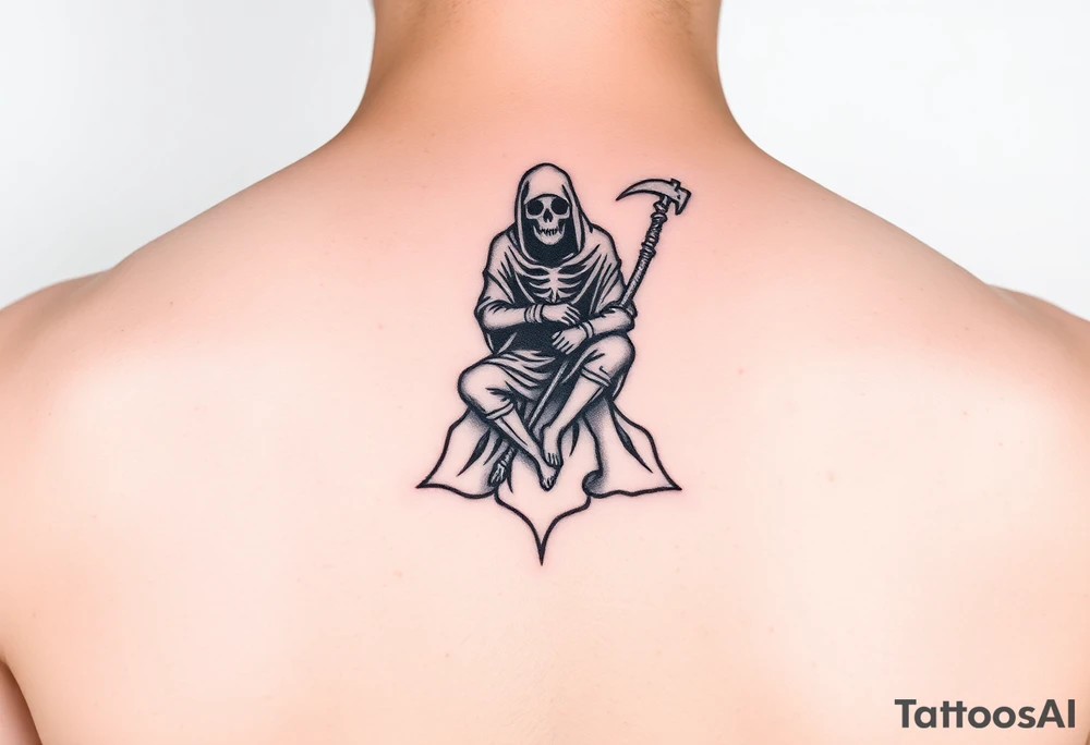 Symbols of the Grim Reaper or the Grim Reaper sitting on something tattoo idea