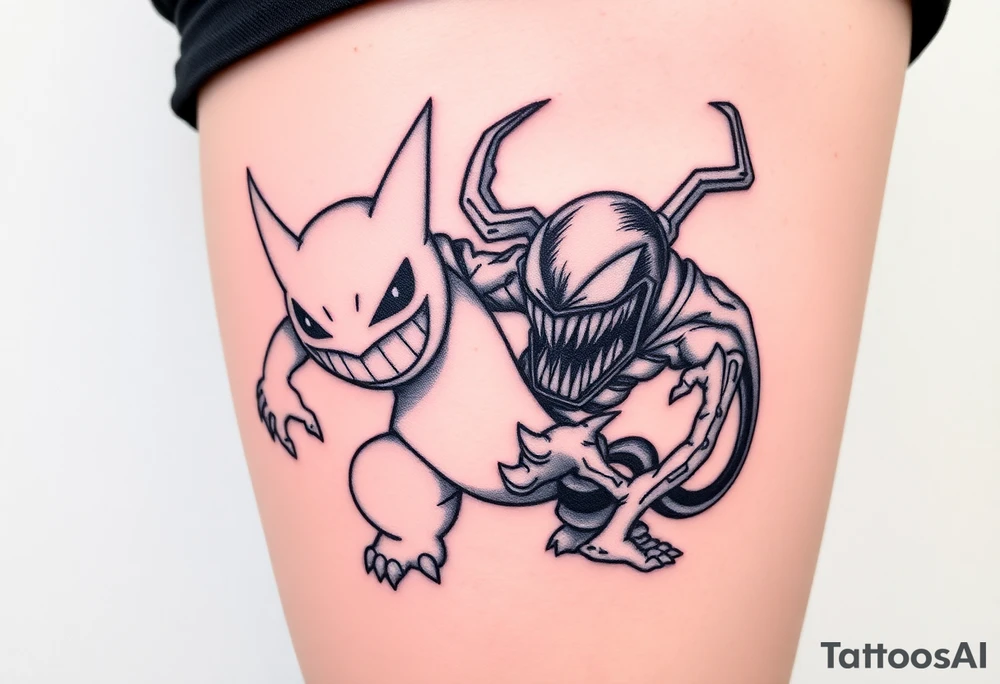 GENGAR FROM POKÉMON AND VENOM FROM MARVEL FUSION tattoo idea