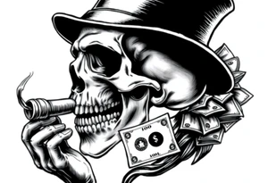 skull with mustache,a big cigar in his mouth,a top-hat on his head and alot of money in a hand. tattoo idea