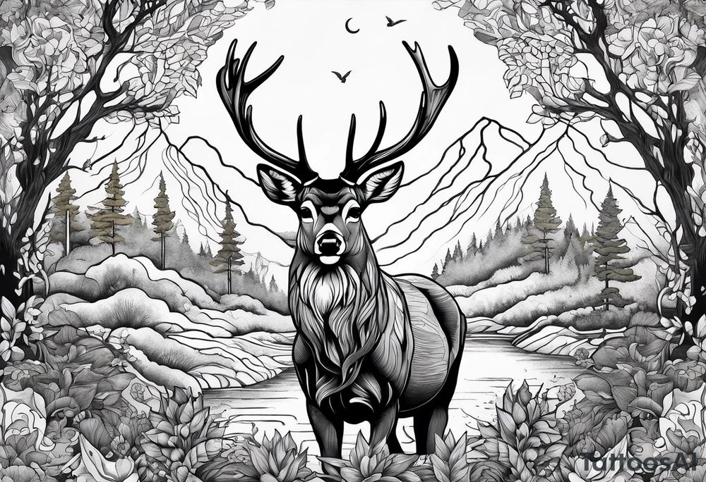 deer forest tattoo idea