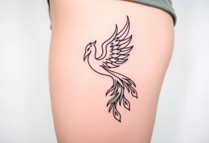 magnificent phoenix rising from golden flames with trailing embers tattoo idea