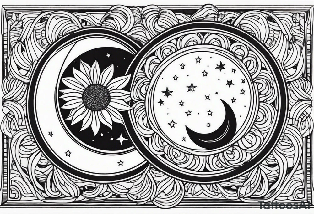 Sunflowers sun and moon tattoo idea