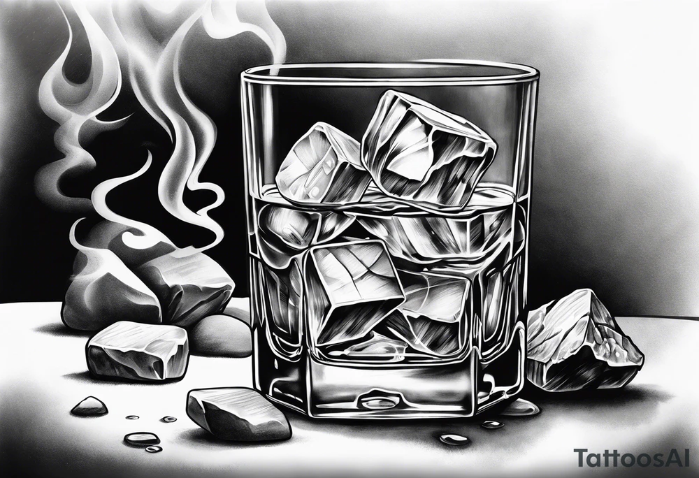 whiskey on the rocks with smoke tattoo idea