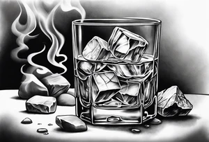 whiskey on the rocks with smoke tattoo idea