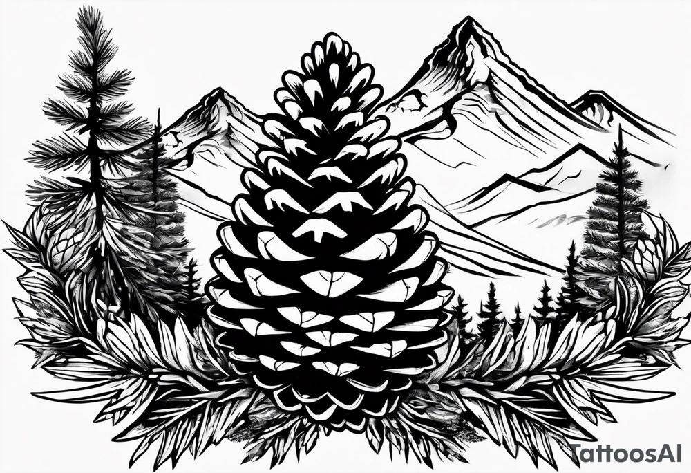 Pinecone transforming to a mountain tattoo idea