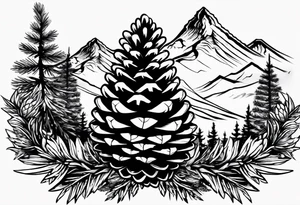 Pinecone transforming to a mountain tattoo idea