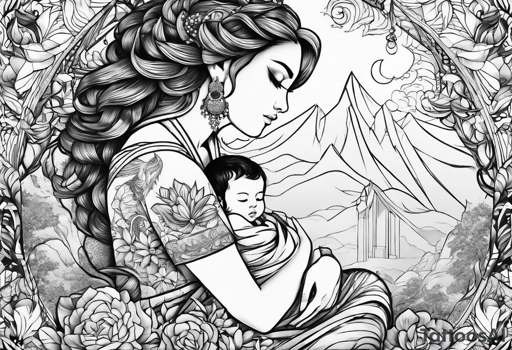 Monn with a child sitting on it tattoo idea