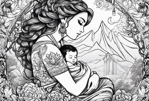 Monn with a child sitting on it tattoo idea