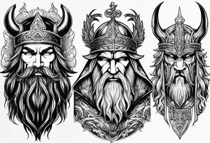Odin mit Thore und darunter Hades mit sein dreiköpfigen Hund tattoo idea