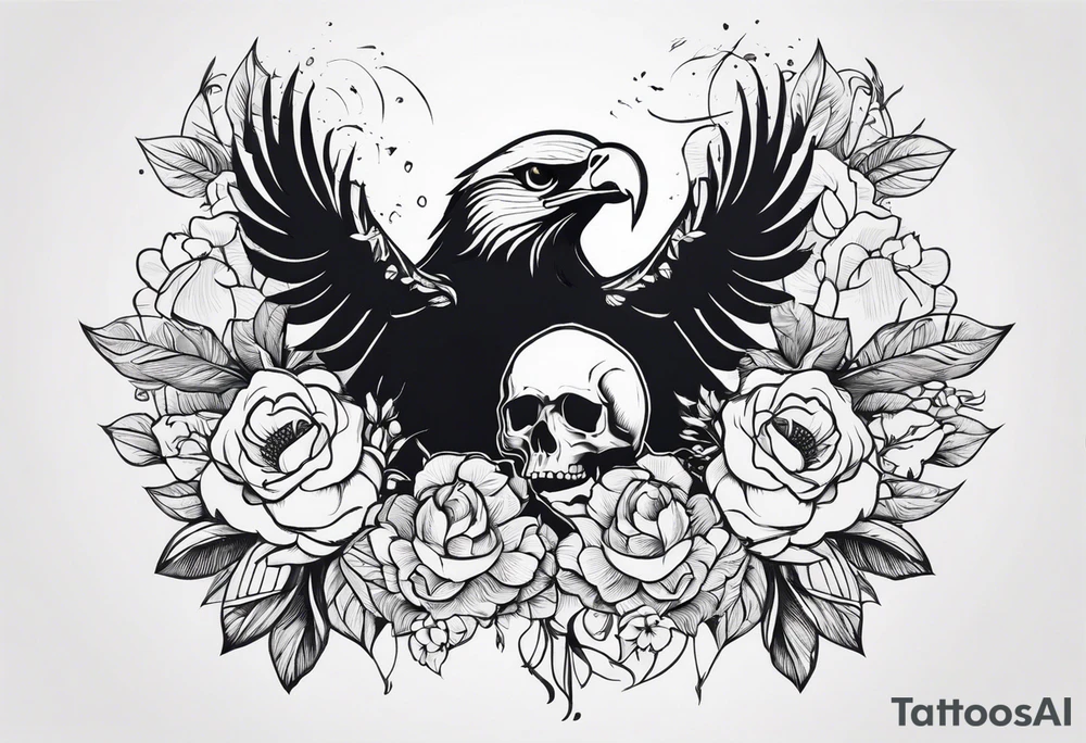 incorporate an eagle, with skull and flowers, can you make it vertical tattoo idea