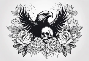 incorporate an eagle, with skull and flowers, can you make it vertical tattoo idea