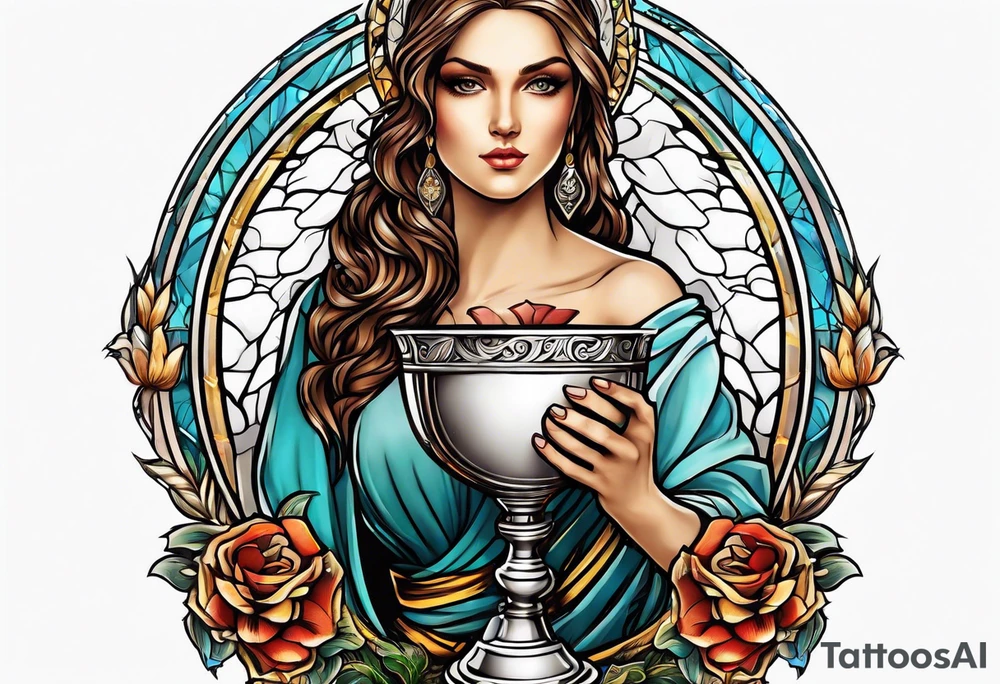 Female saint holding a chalice tattoo idea