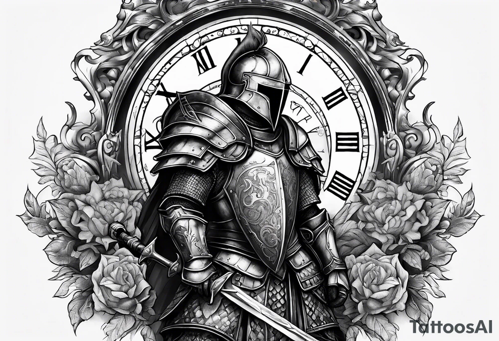 knight with heavy armor with clock and less detail tattoo idea knight with heavy armor with clock and less detail tattoo idea