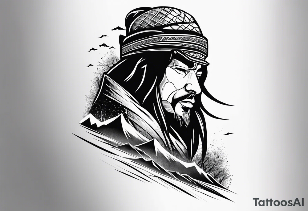 Montagne avec samouraï tattoo idea