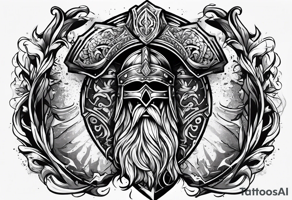 Valhalla sword shield axe armour tattoo idea