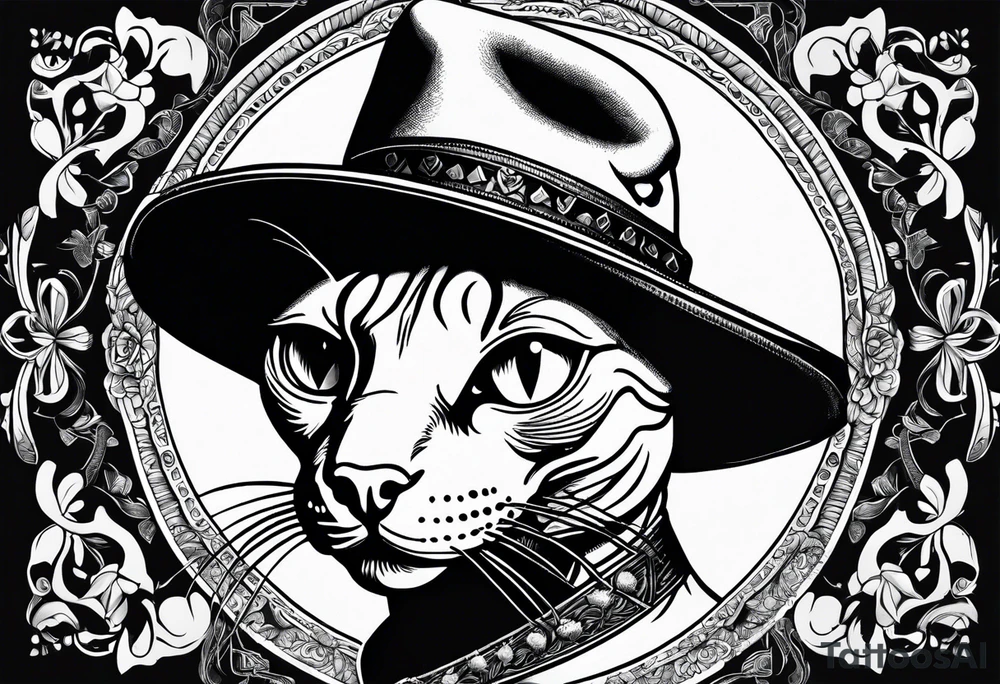 sphynx cat with a cowboy hat tattoo idea