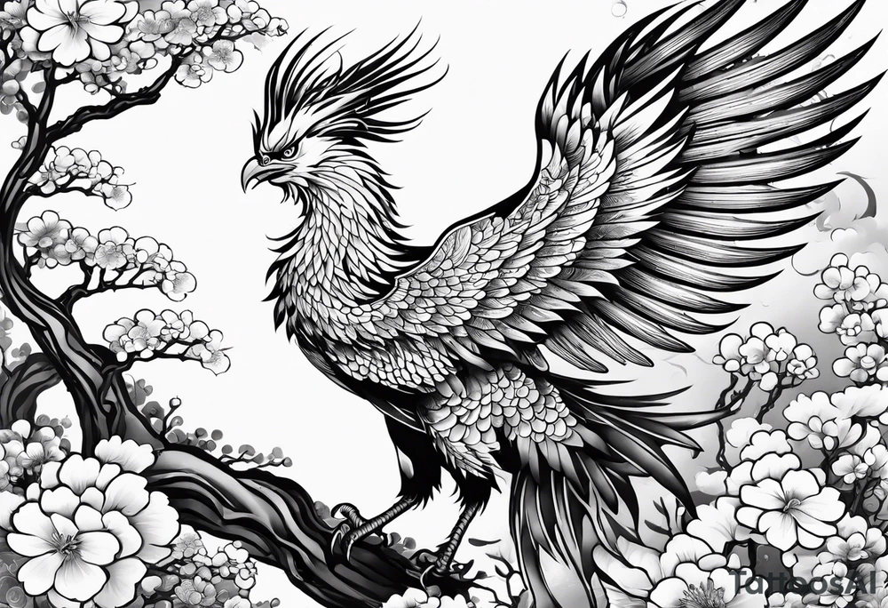 traditional Japanese phoenix no background tattoo idea