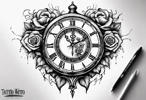 broken heart with clock in middle.
Clock hands on 8 and 5.
Never Say Never written on tattoo tattoo idea