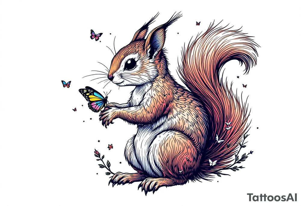 A squirrel holding a butterfly tattoo idea