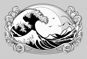 wave in circle tattoo idea