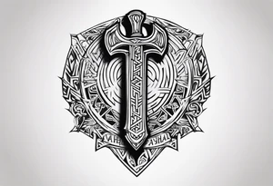 Valhalla sword shield axe Valknut  tribal tattoo idea