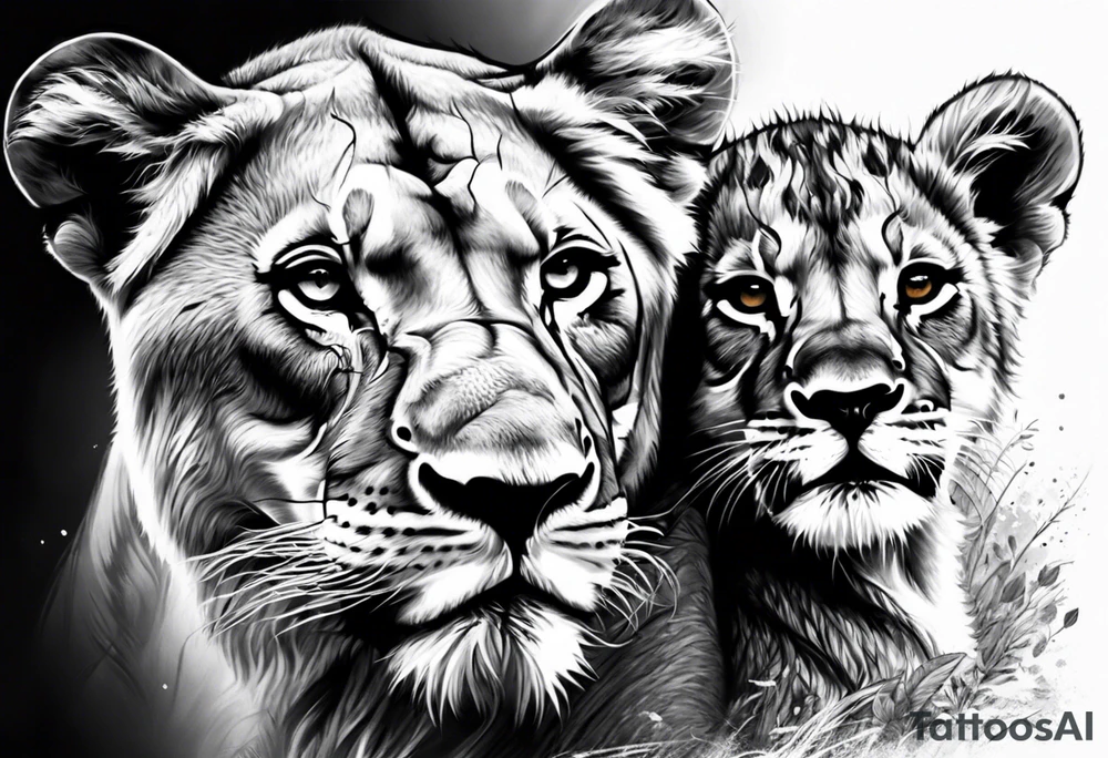LIONESS TWO CUBS tattoo idea